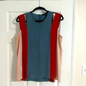 BCBG MAXAZRIA: Colorblock Career Blouse with Keyhole Back